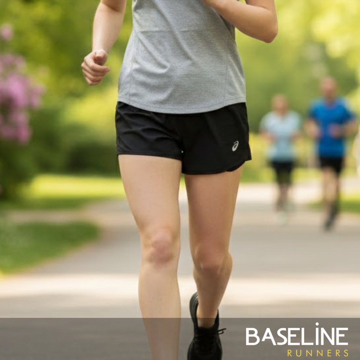 Person running outdoors with 'Baseline Runners' branding
