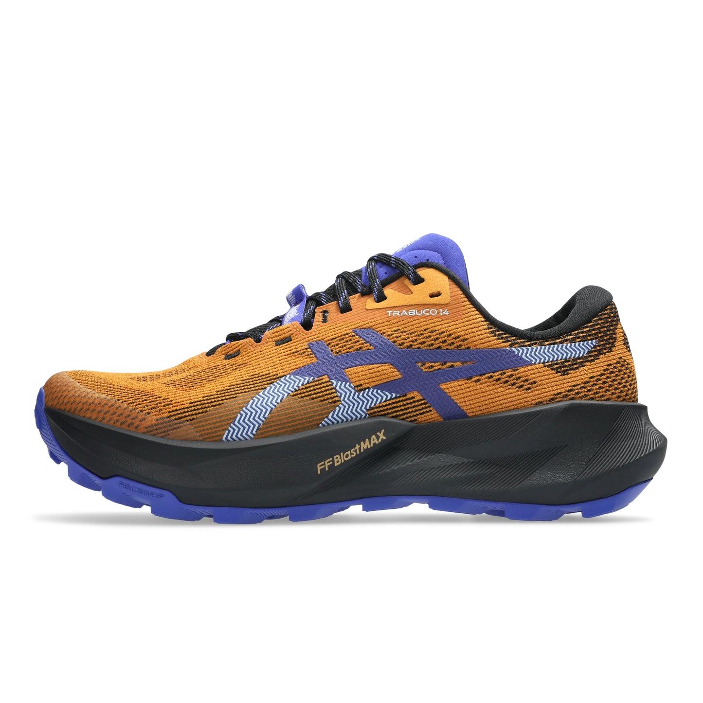 Orange and blue running shoe on a white background