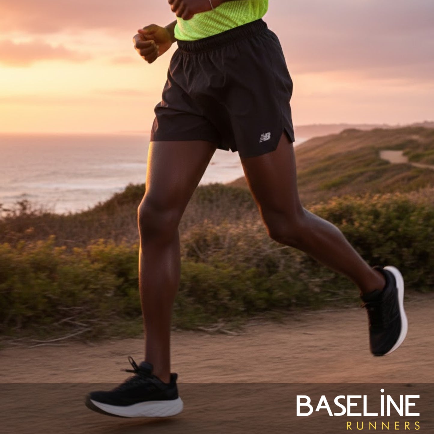 Person running on a path with a scenic background and 'Baseline Runners' branding.