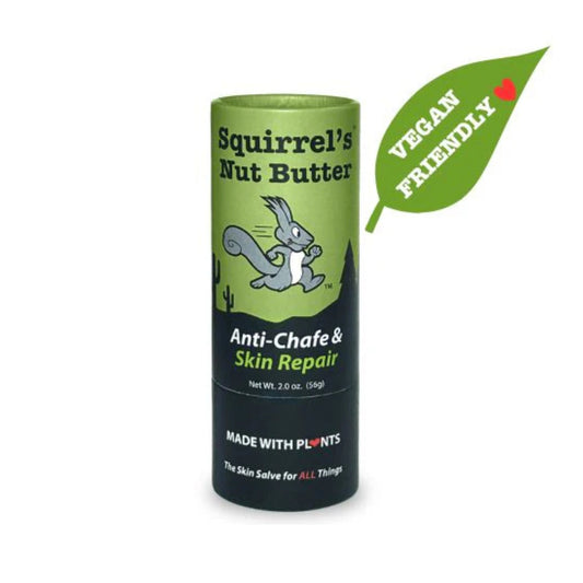 Squirrel's Nut Butter container with vegan friendly label on a white background