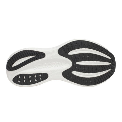 Close-up of a shoe sole with black and white design on a white background
