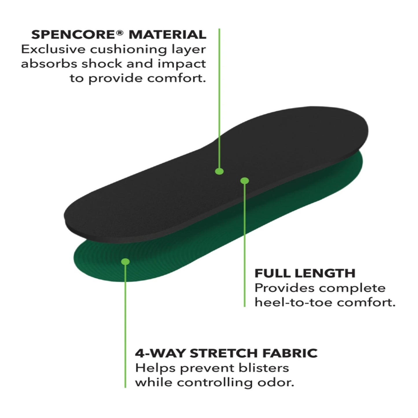 Insole with labeled features on a white background