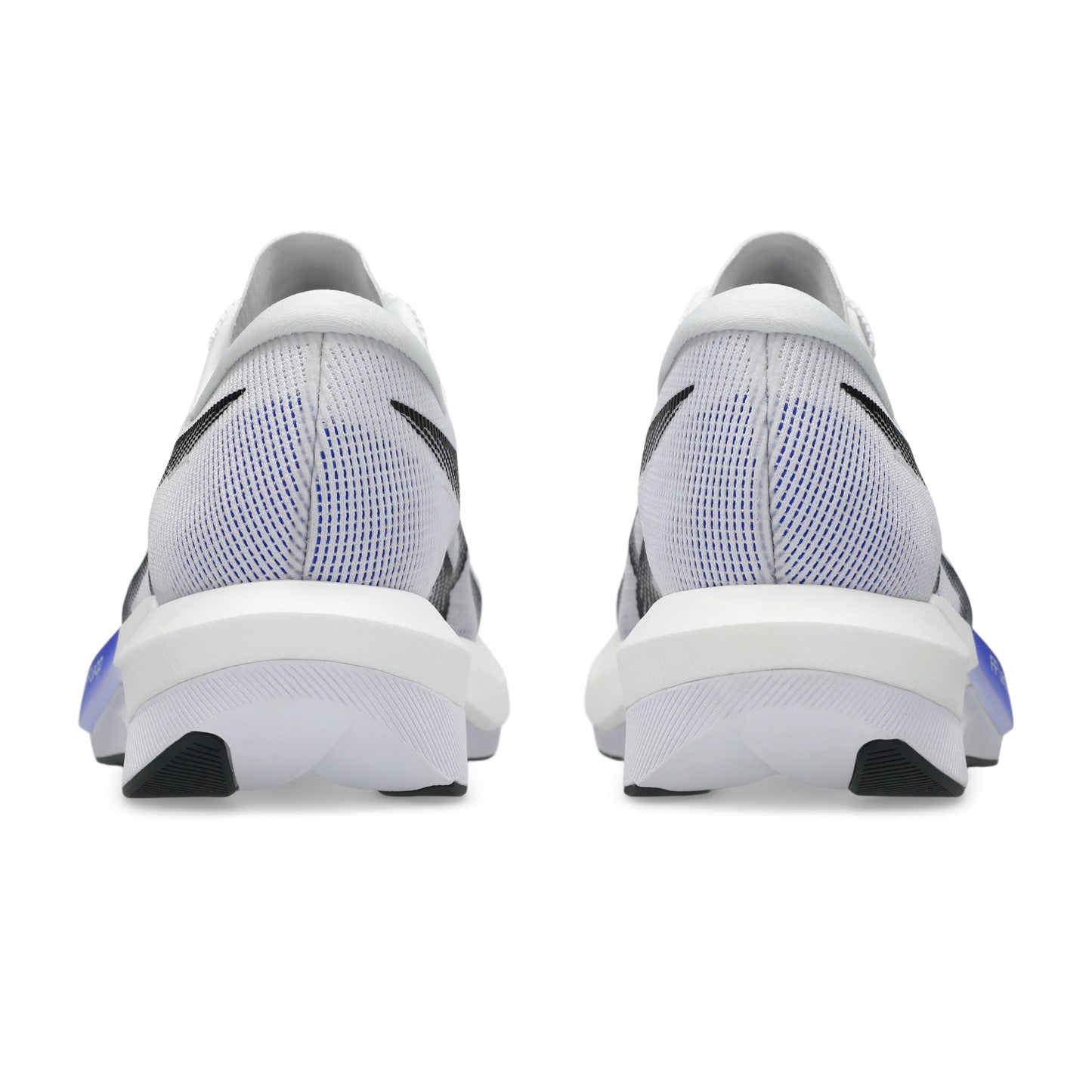 Pair of gray and white running shoes with a visible brand logo on a white background