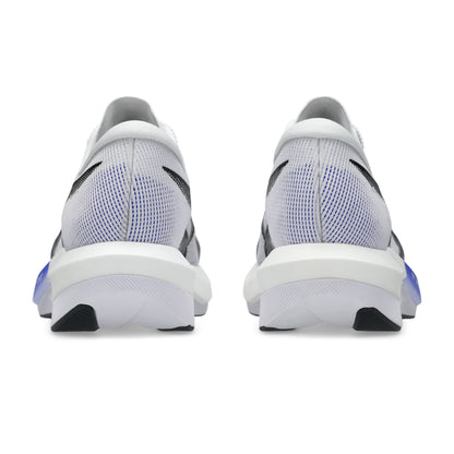 Pair of gray and white running shoes with a visible brand logo on a white background