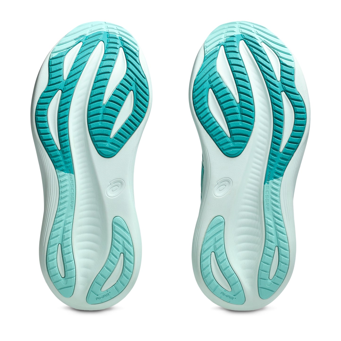 Close-up of a pair of shoes with a distinctive sole design on a white background