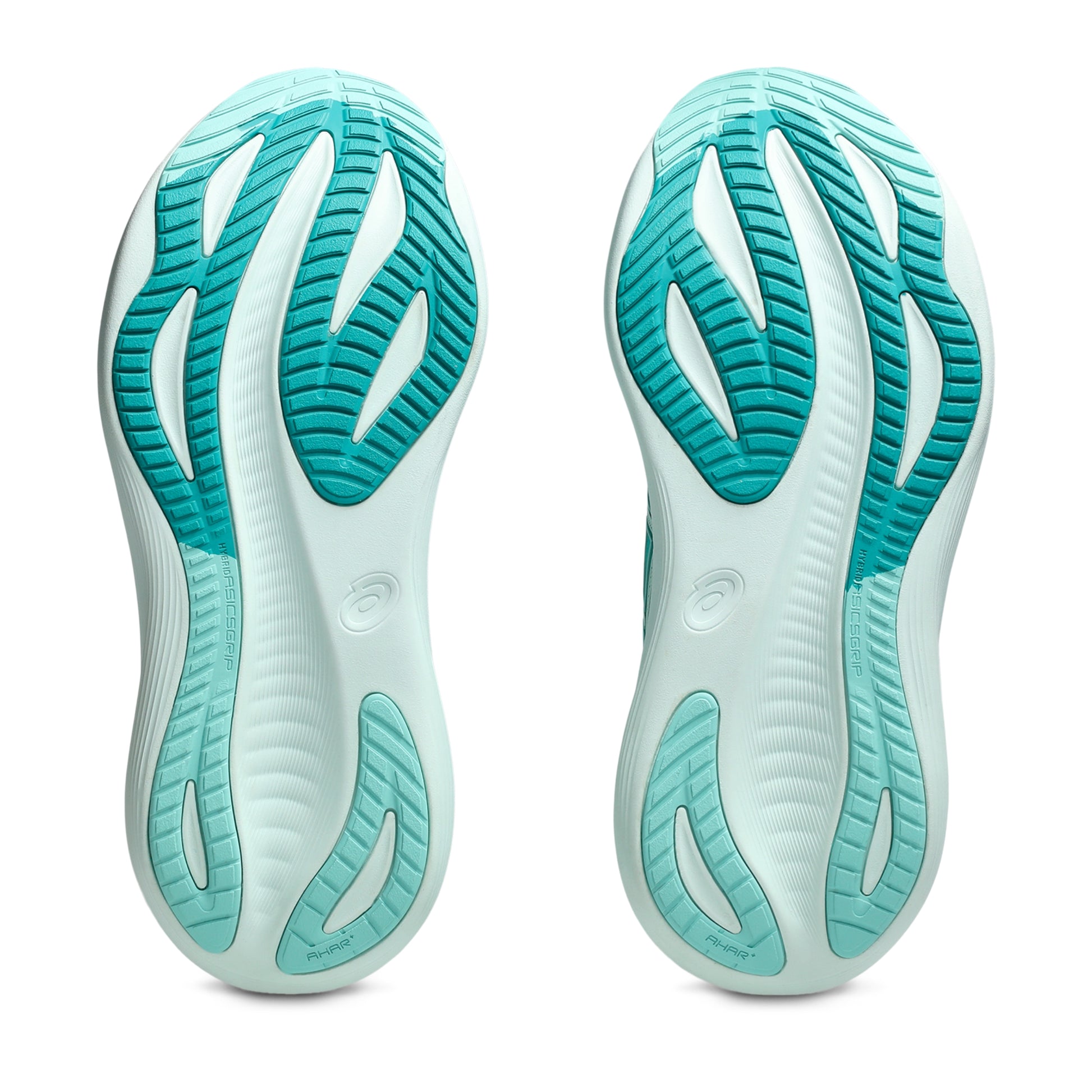 Close-up of a pair of shoes with a distinctive sole design on a white background