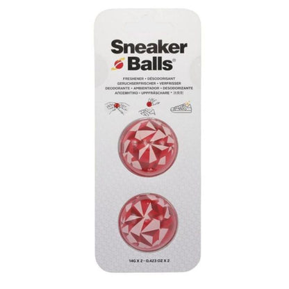 Sneaker Balls packaging with red geometric balls on a white background