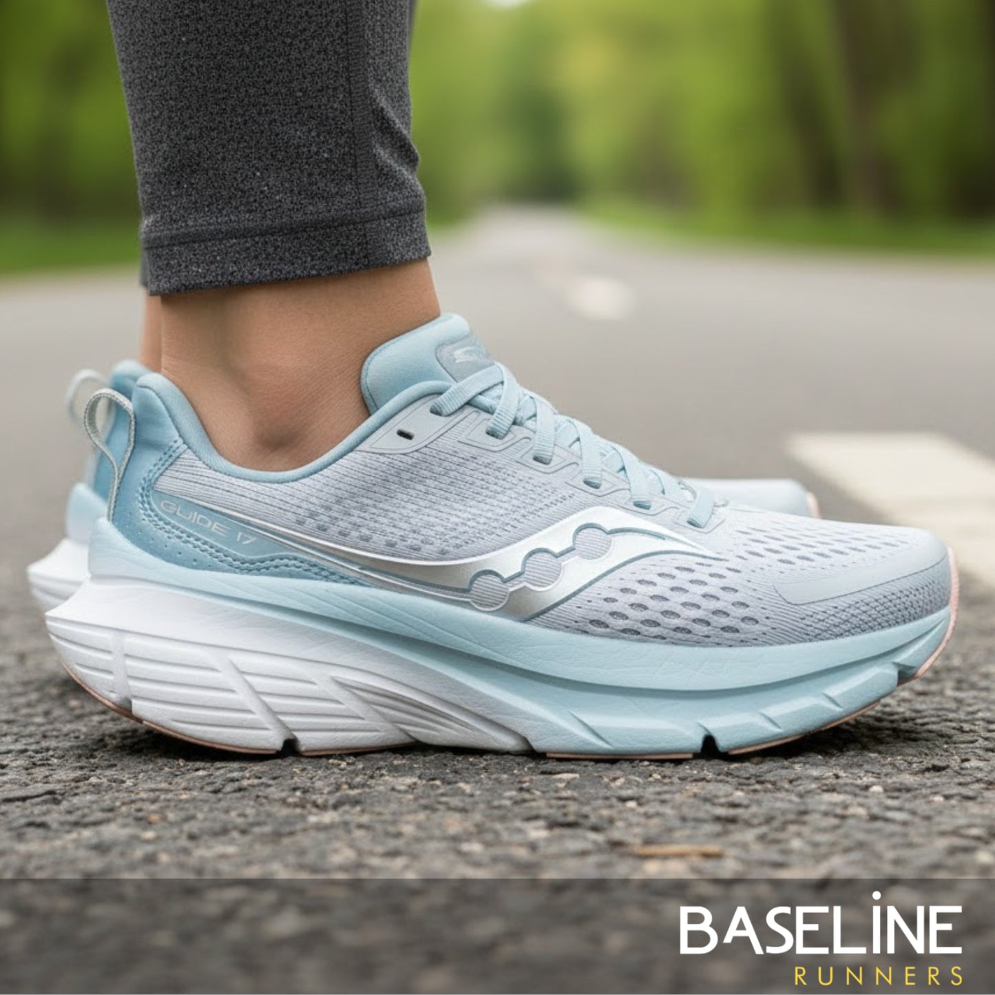 Cloud/Topaz Saucony running shoe with the wording guide 17