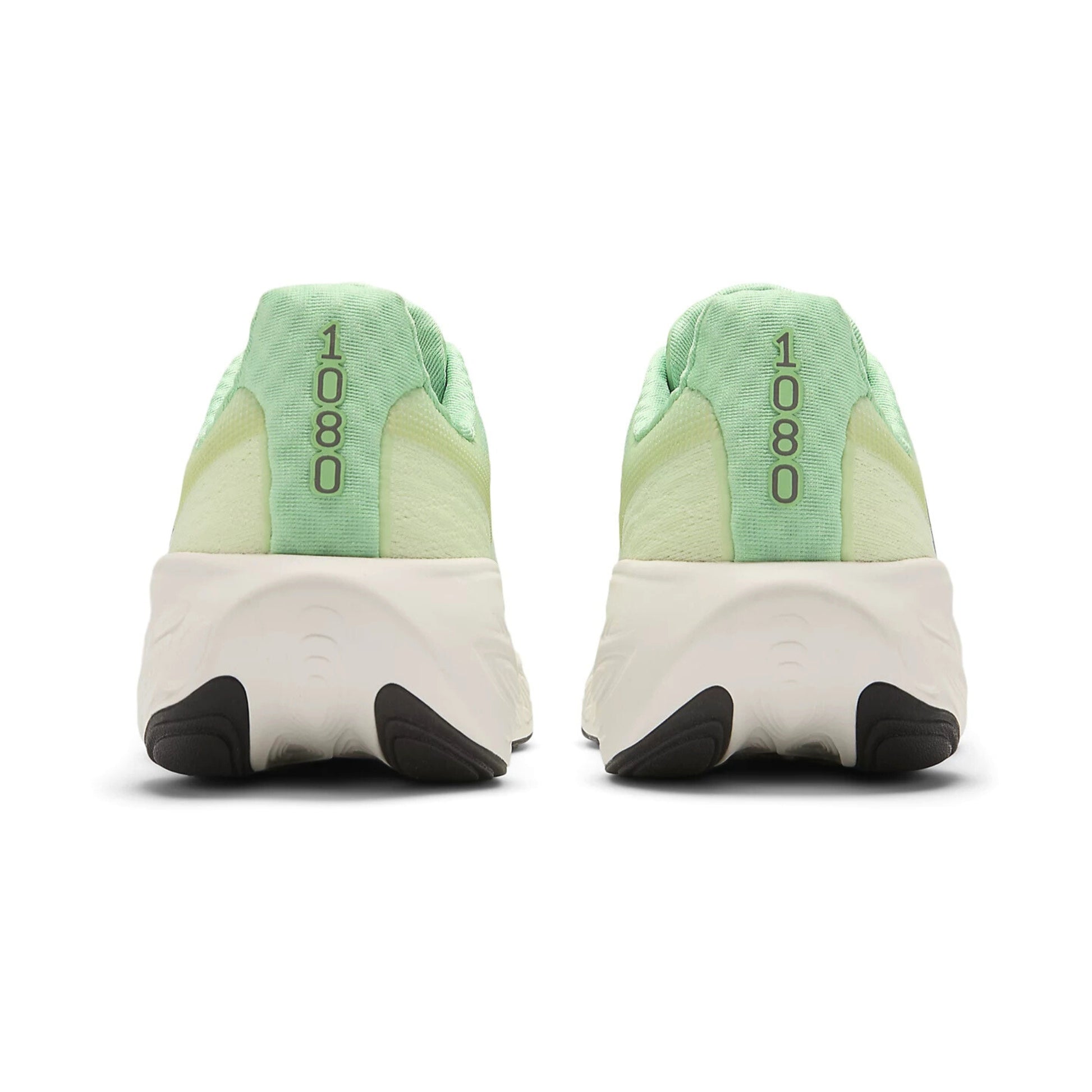 Pair of light green and white sneakers with '1080' branding on a white background