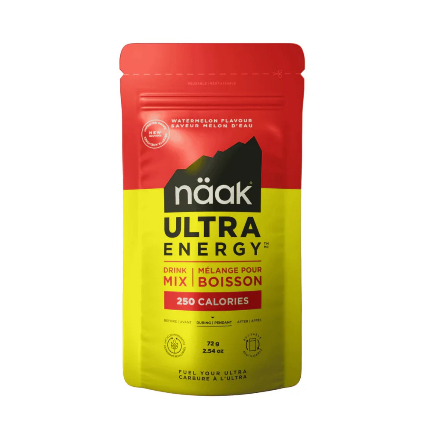 Red and yellow package of náak Ultra Energy drink mix on a white background