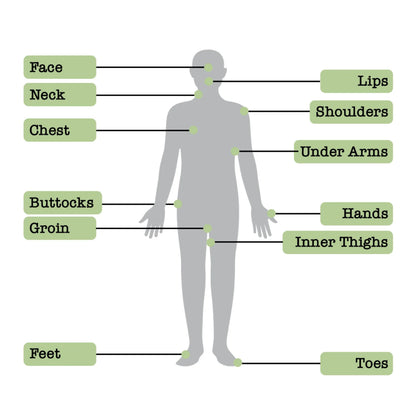 Diagram of a human body with labeled body parts on a white background