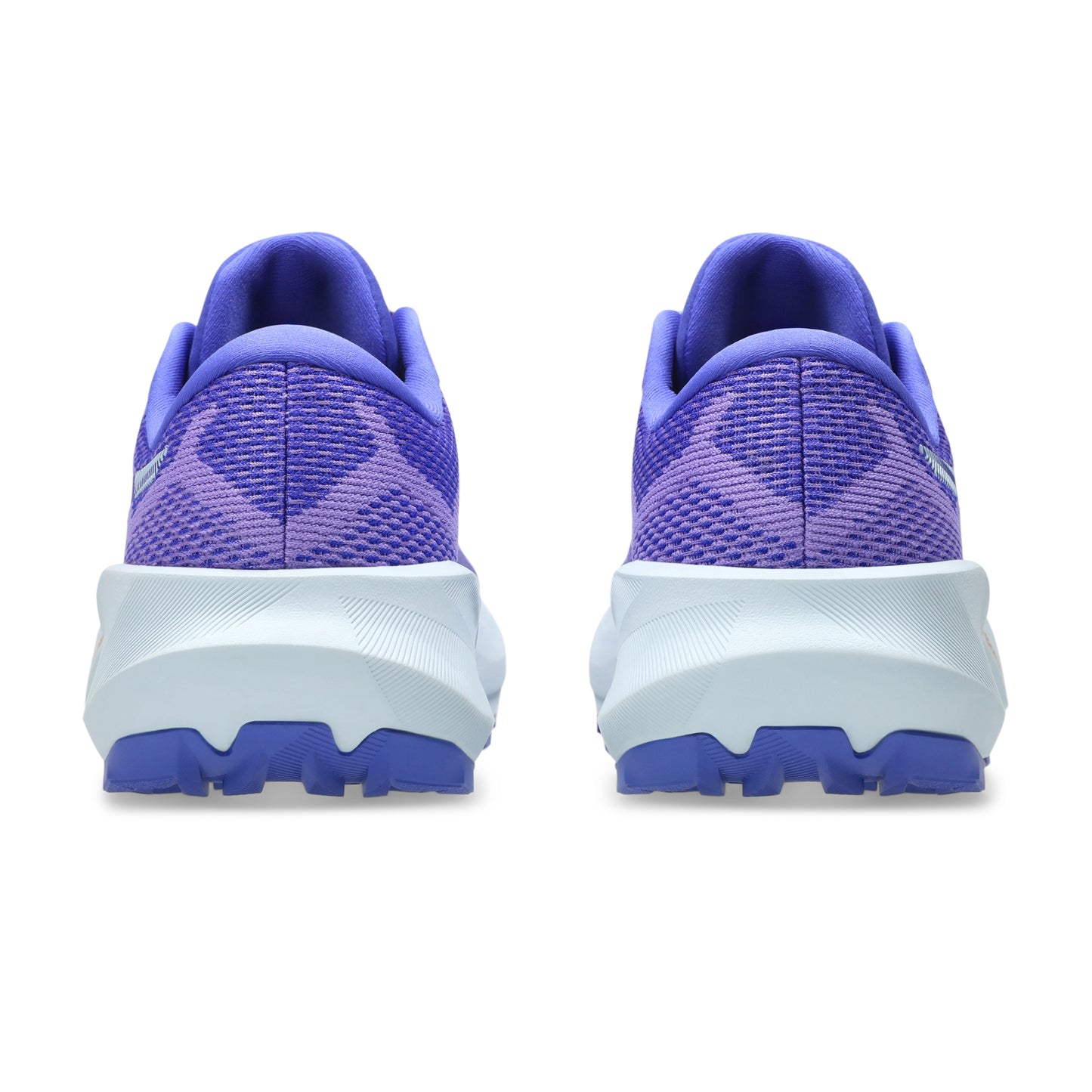 Purple Asics running shoes with white soles on a white background