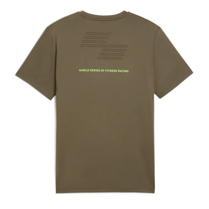 Brown t-shirt with text on the back on a white background
