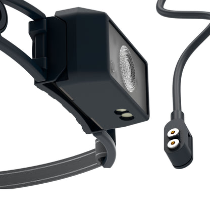 Black headlamp on a white background