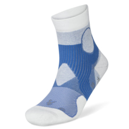 Blue and white athletic sock on a white background