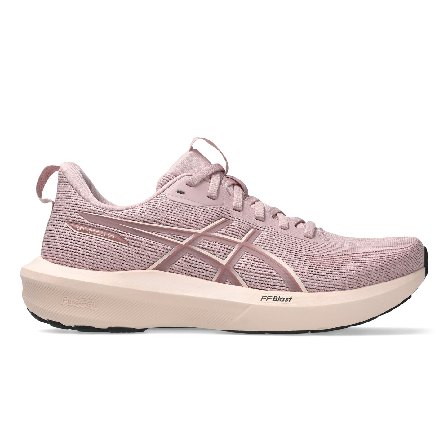 Pink running shoe on a white background