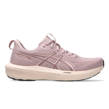Pink running shoe on a white background