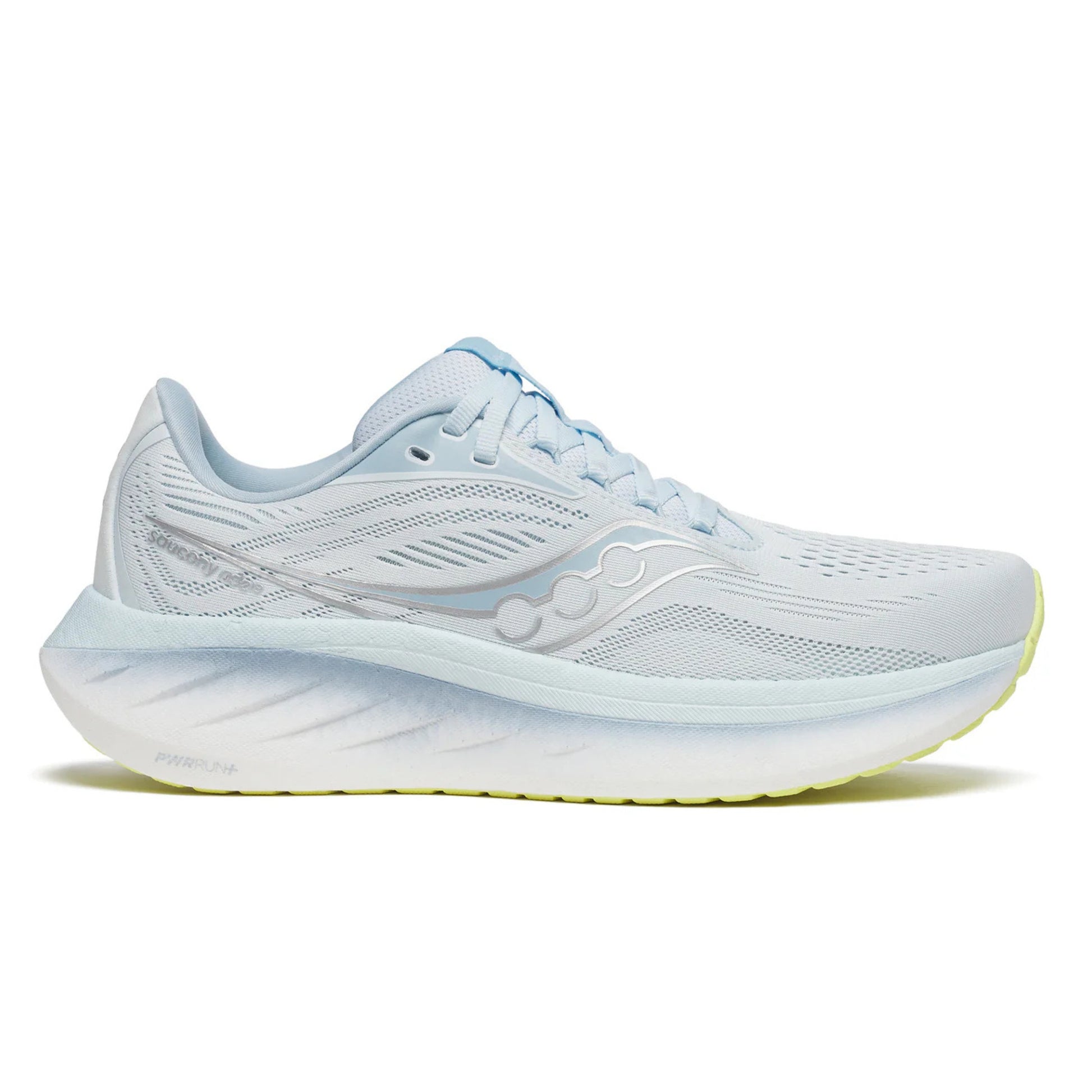 Light blue with ice blue accents and light yellow sole Saucony running shoe