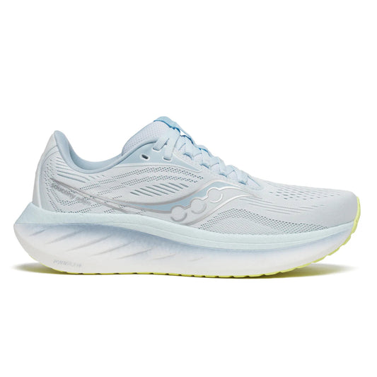 Light blue with ice blue accents and light yellow sole Saucony running shoe
