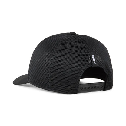 Black Puma mesh cap with Puma logo on a transparent background