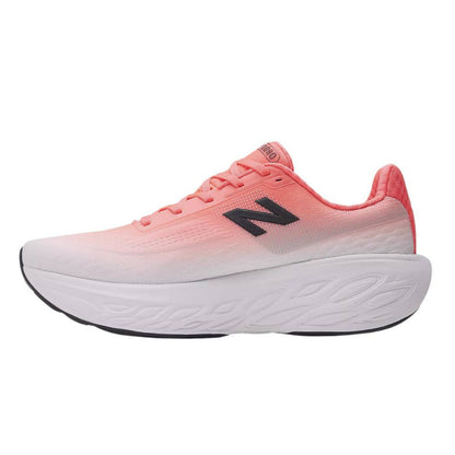 Pink and white New Balance running shoe with New Balance logo on a white background