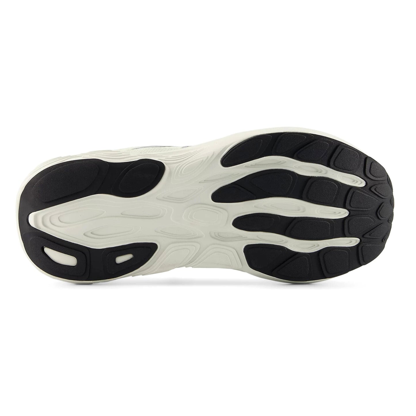 Close-up of a shoe sole with a black and white design on a white background