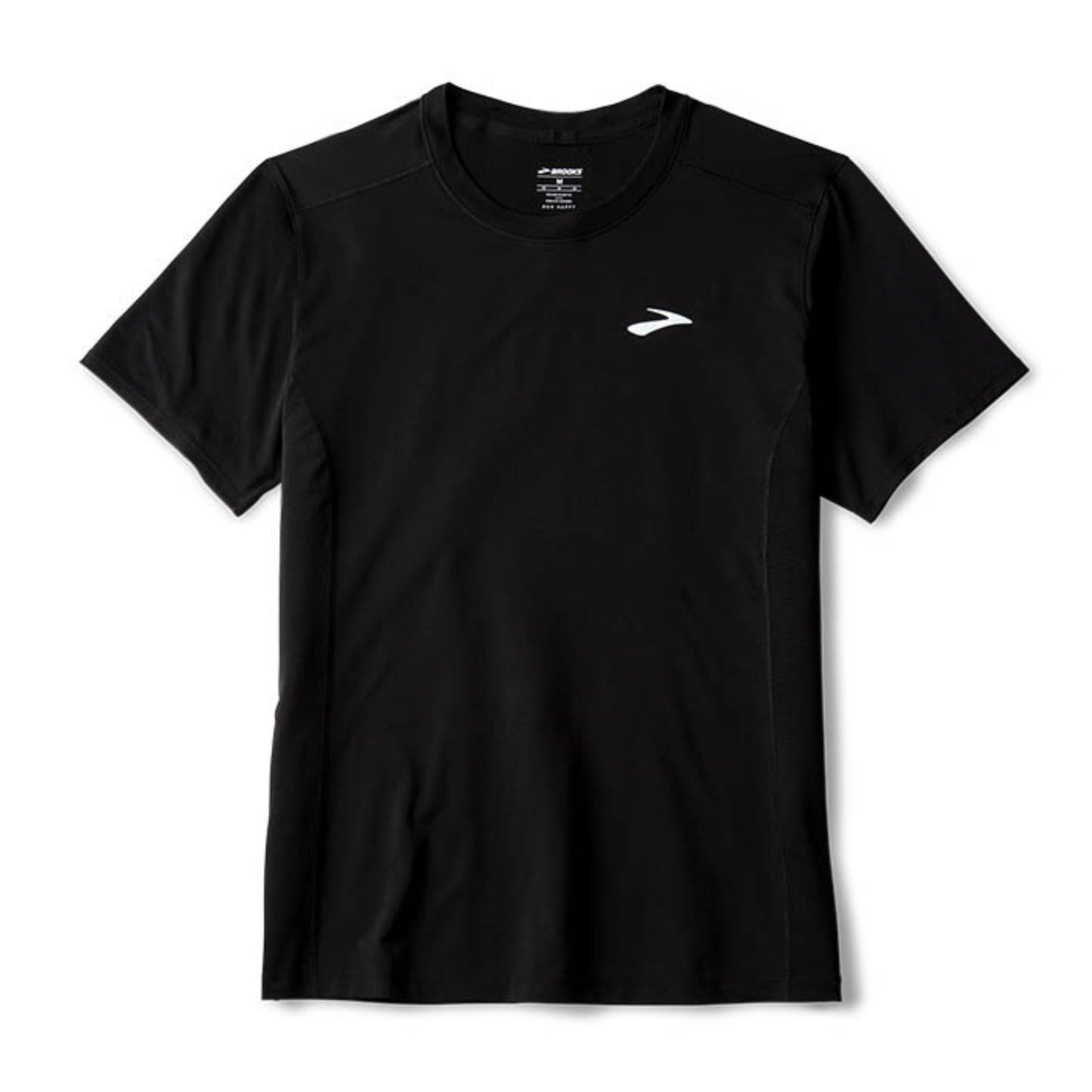 Black t-shirt with a logo on a white background
