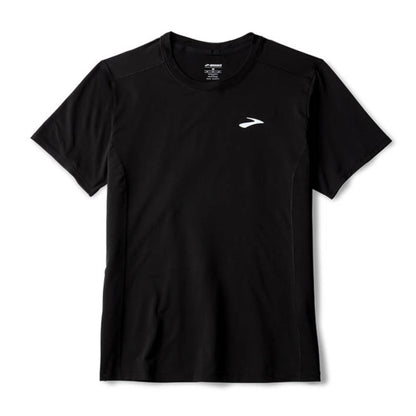Black t-shirt with a logo on a white background