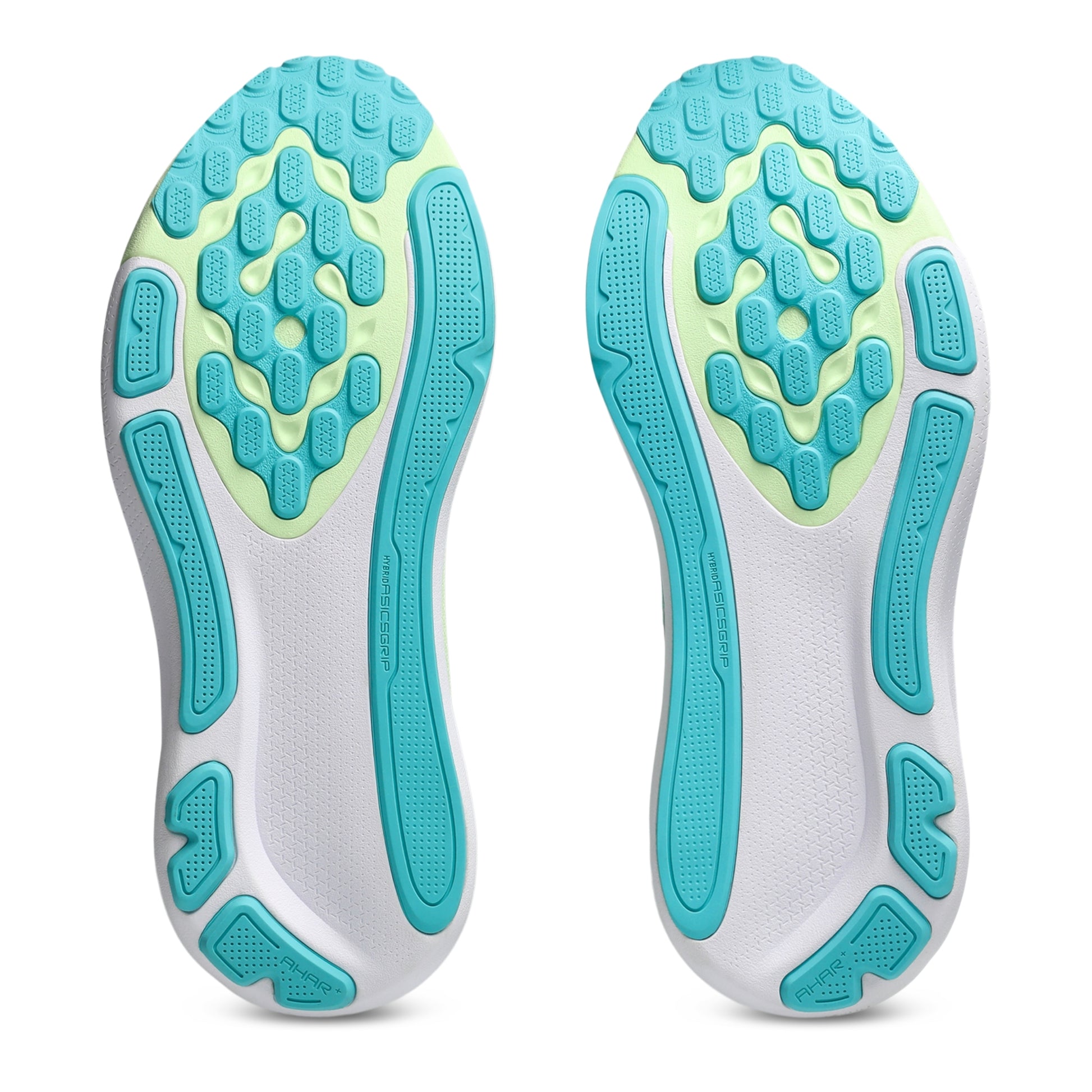 White shoe insoles with blue and green sole pattern on a white background