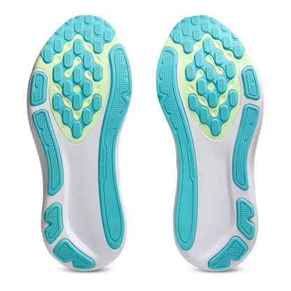 White shoe insoles with blue and green sole pattern on a white background