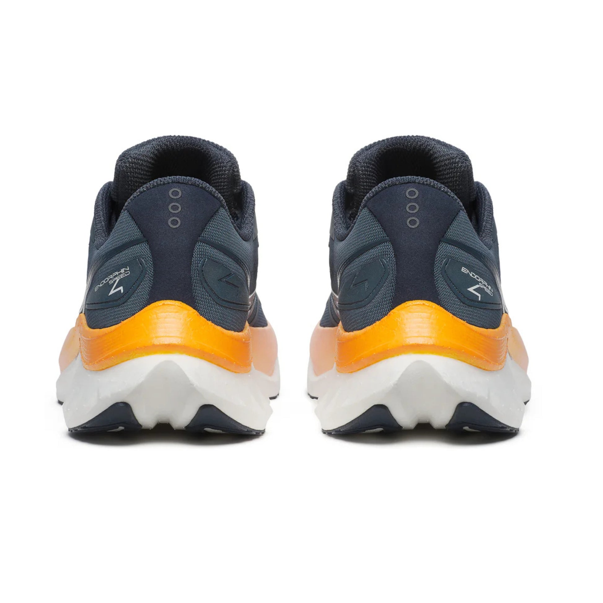 Dusk/Peel Saucony running shoe with orange and light pink gradient sole