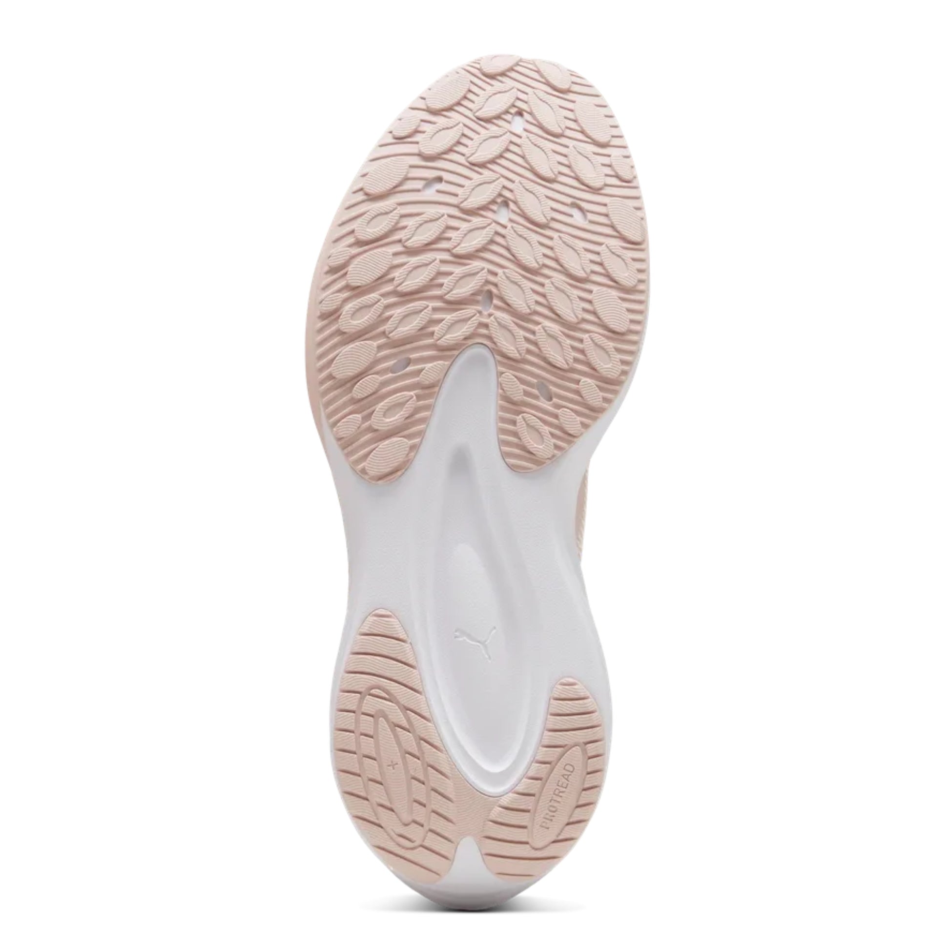 Close-up of a shoe sole with a textured pattern on a white background