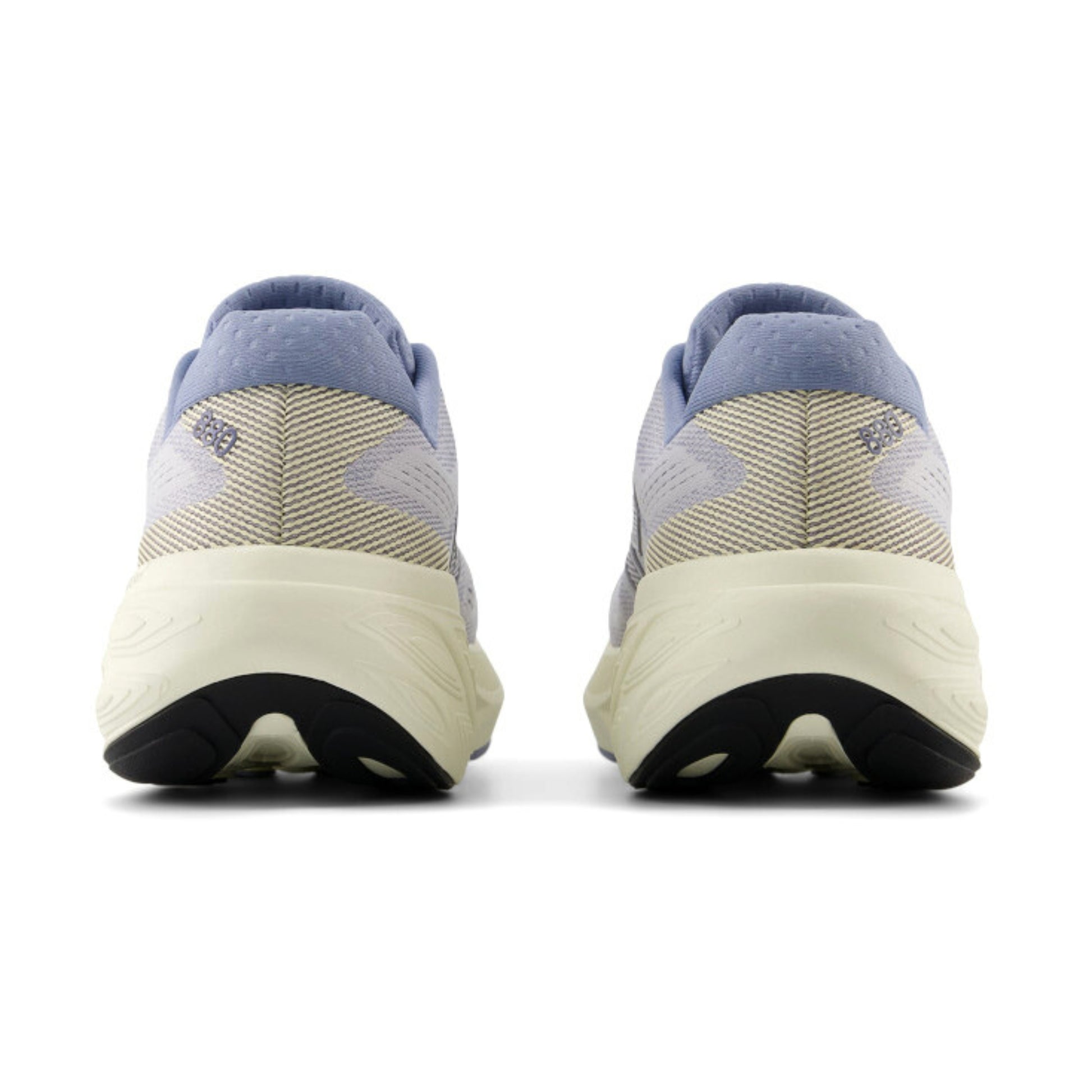 Pair of Light Purple running shoes shown from the back on a white background