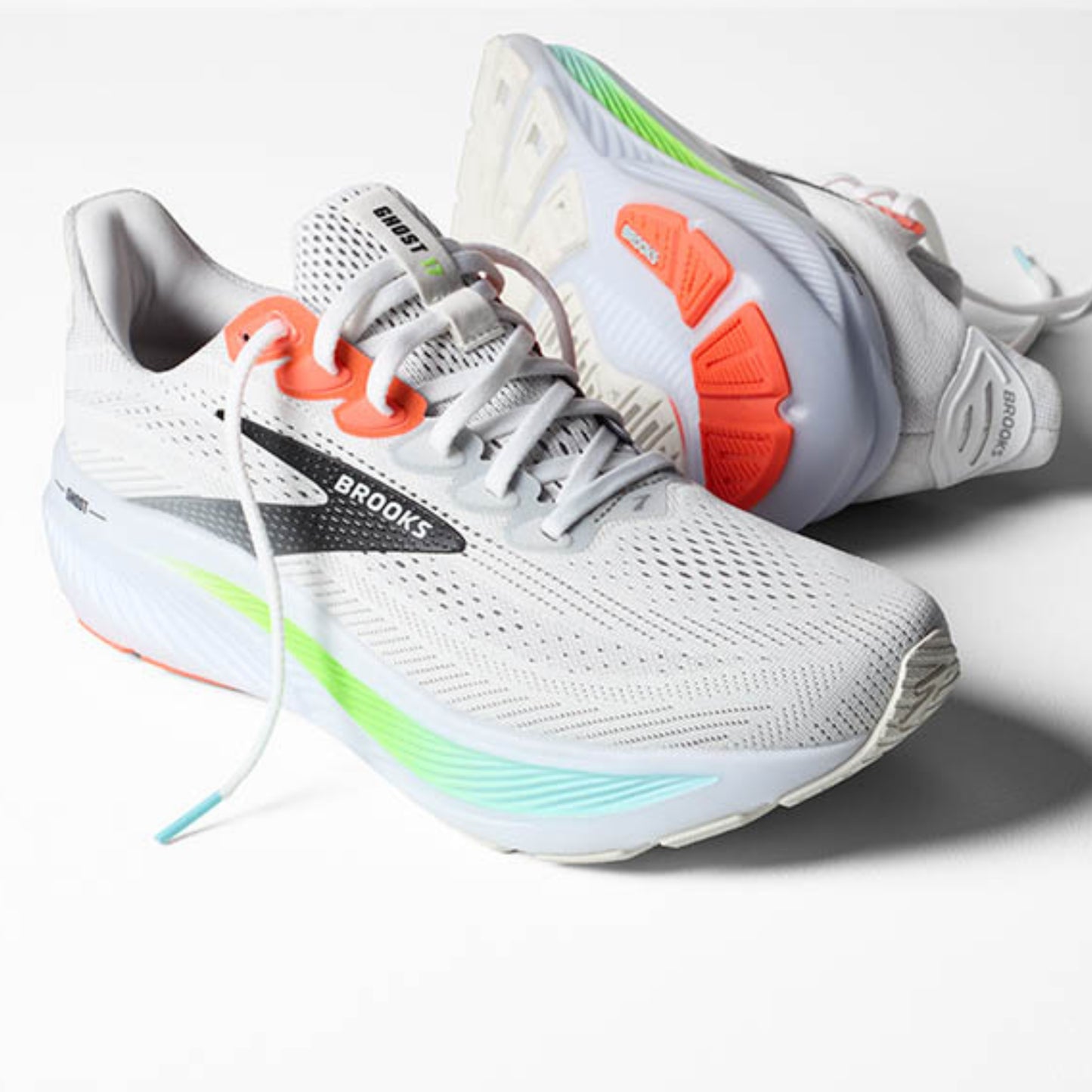 BROOKS SHOE GHOST 17 MN WHITE/PINK CLAY/GECKO (AW25)