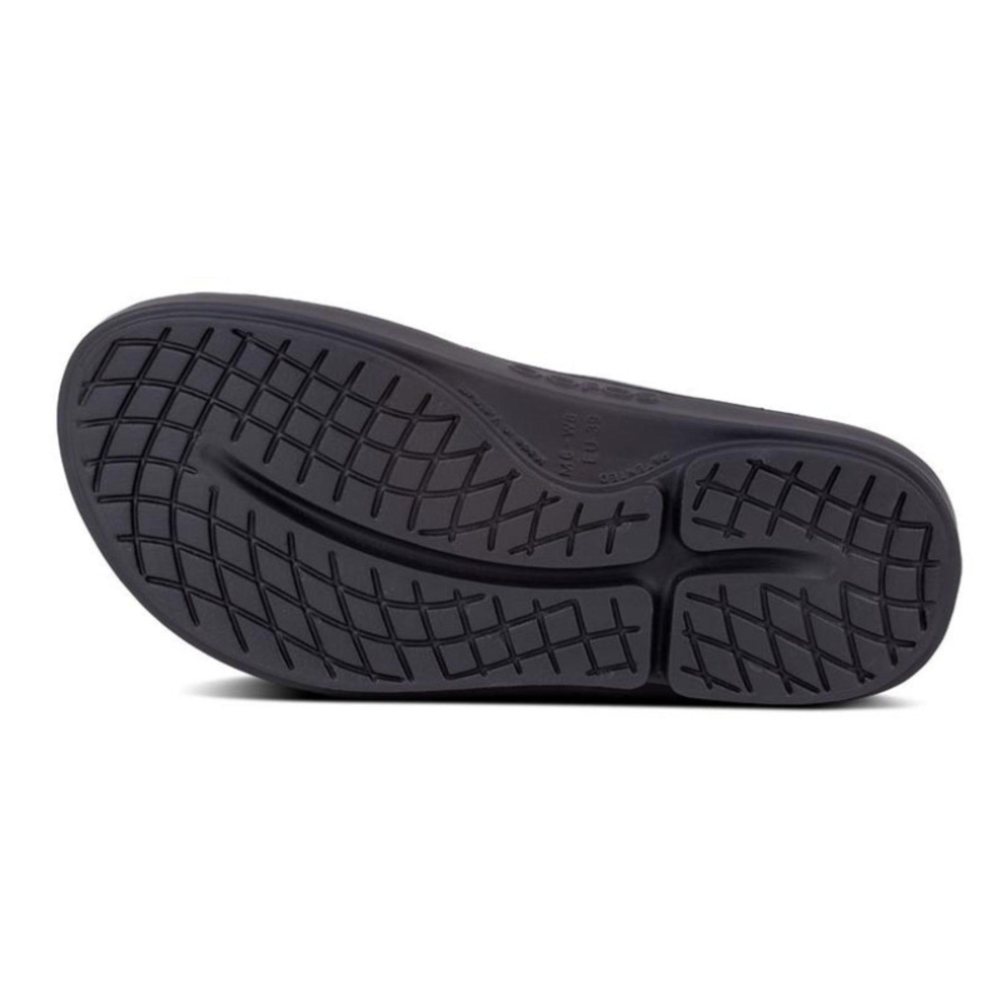 Black shoe sole with tread pattern on a white background