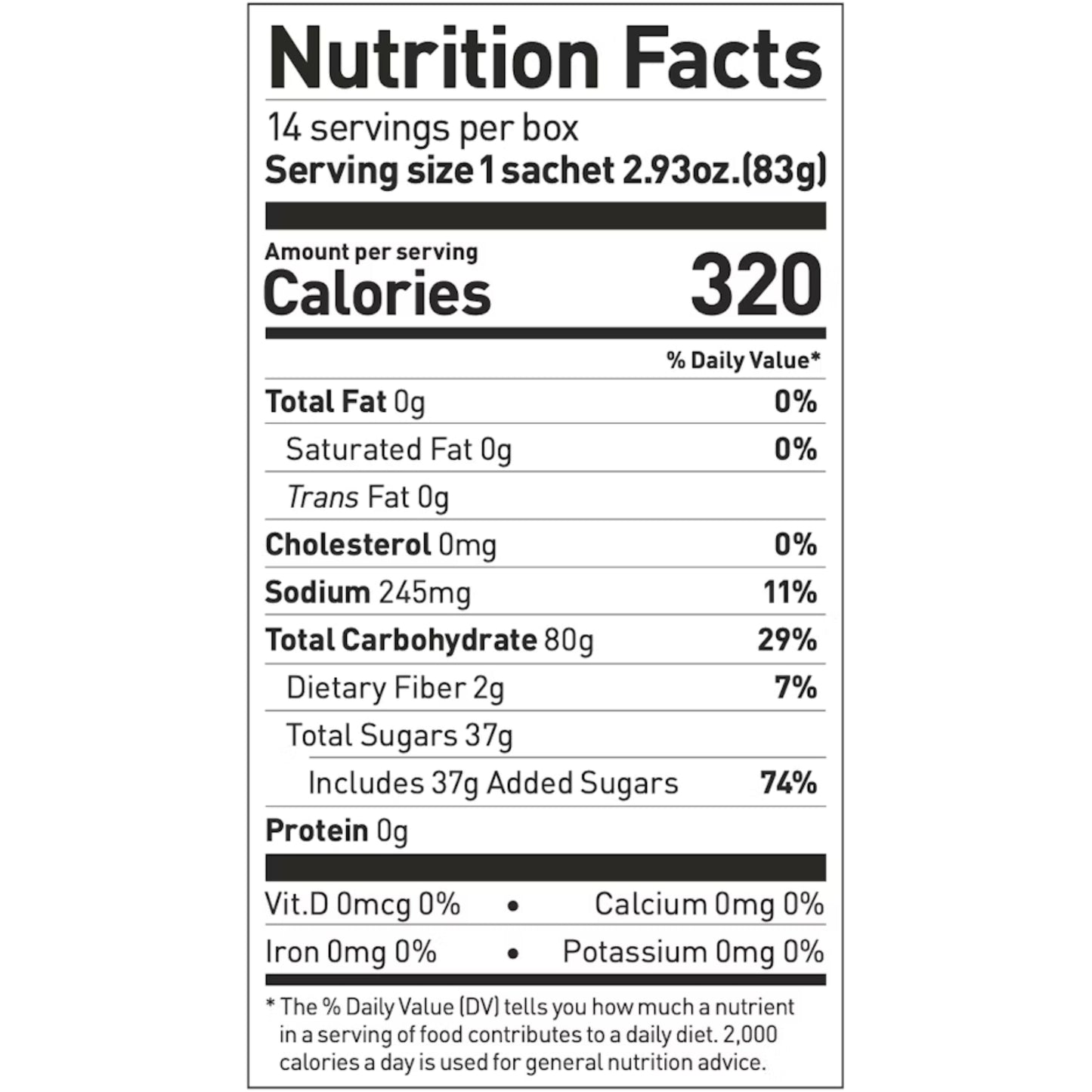 Nutrition facts label for a product with detailed calorie count and nutritional information.
