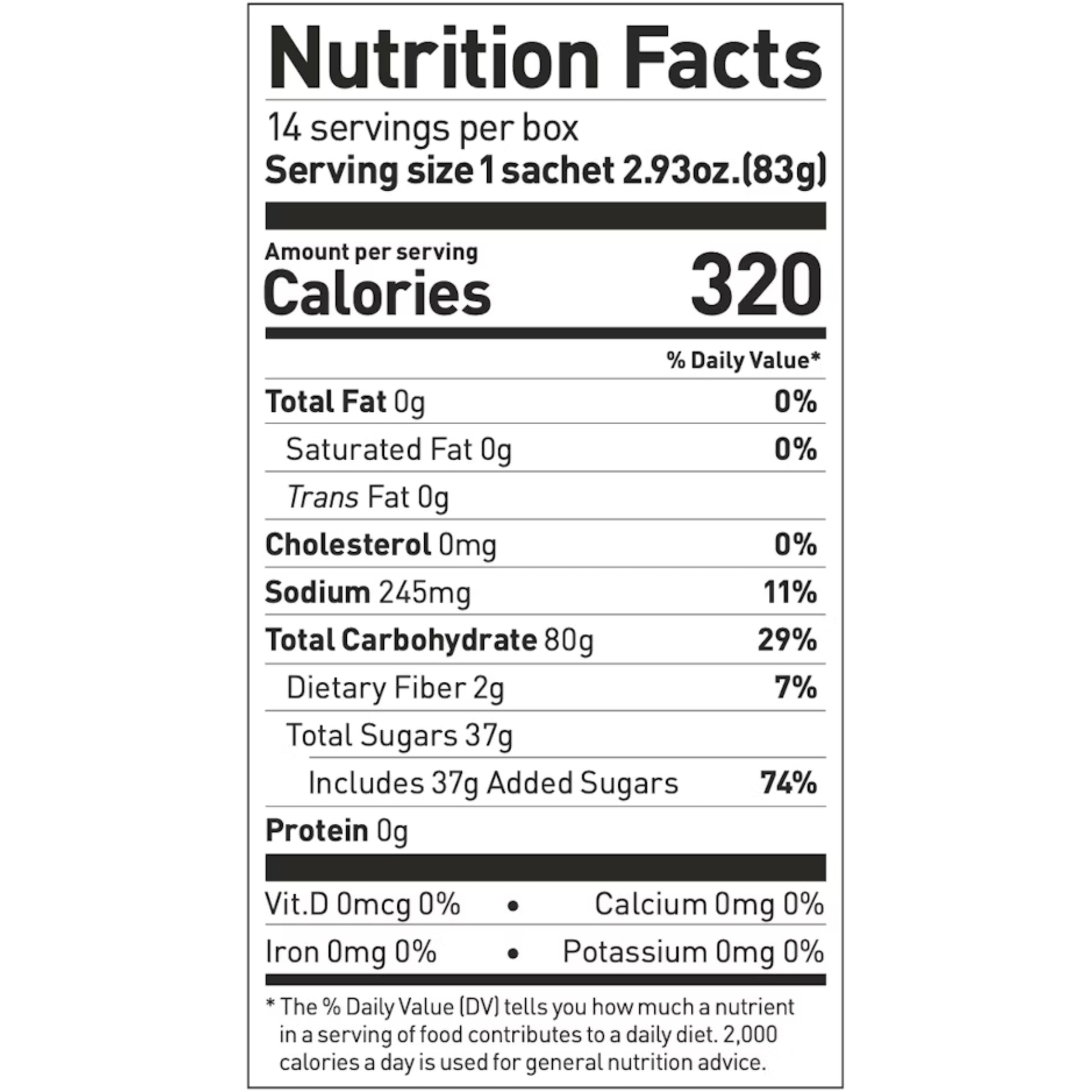 Nutrition facts label for a product with detailed calorie count and nutritional information.