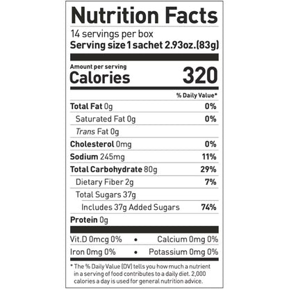 Nutrition facts label for a product with detailed calorie count and nutritional information.