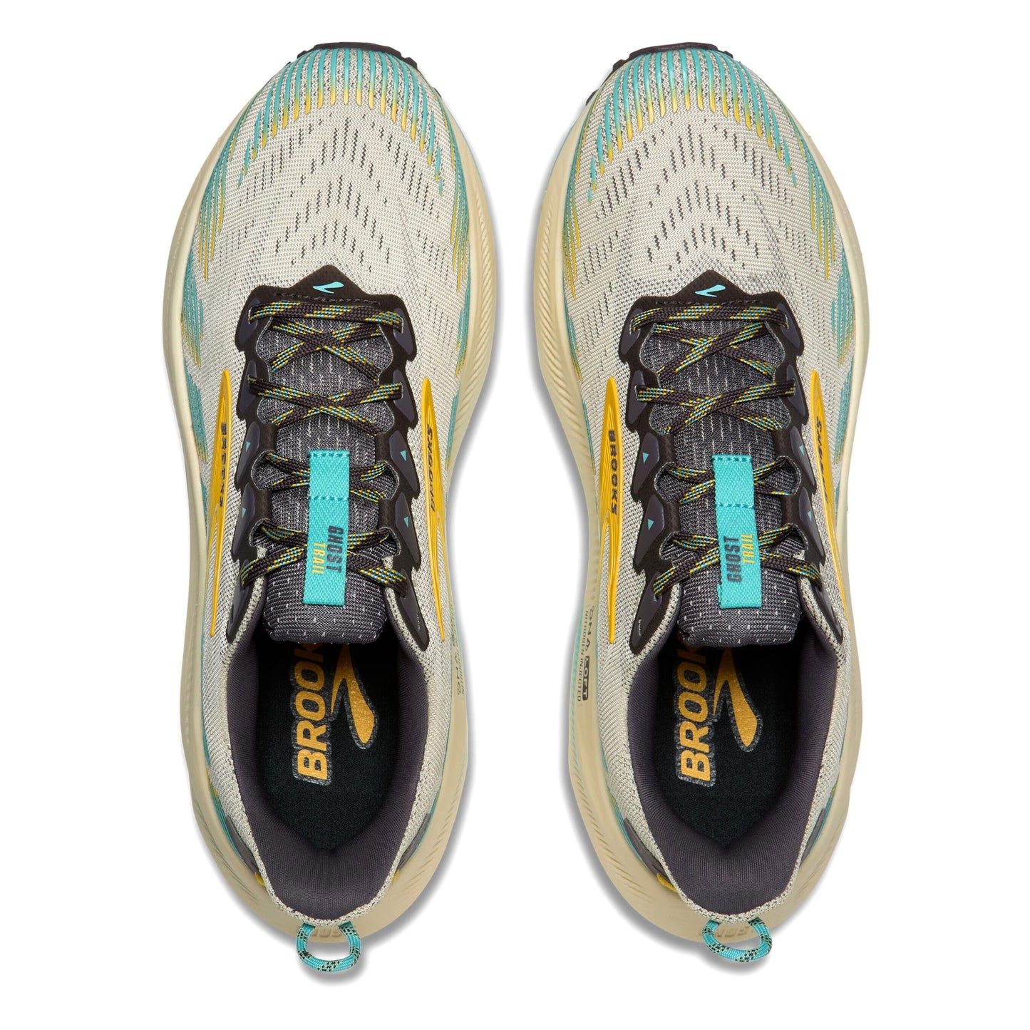 Pair of Brooks running shoes with visible brand logo on a white background