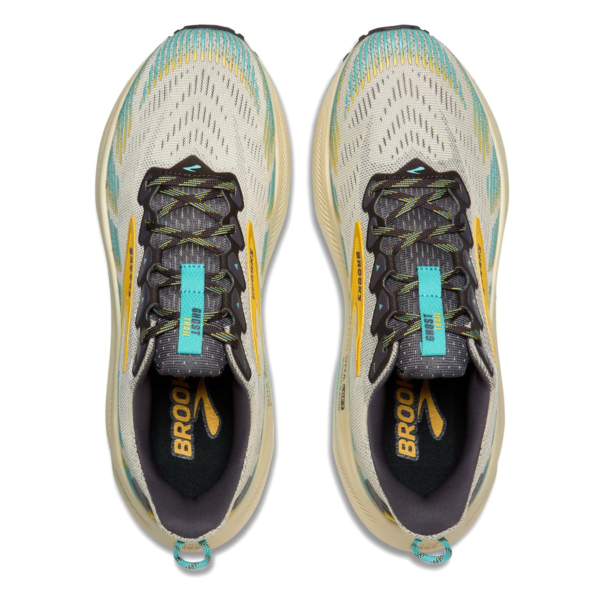 Pair of Brooks running shoes with visible brand logo on a white background