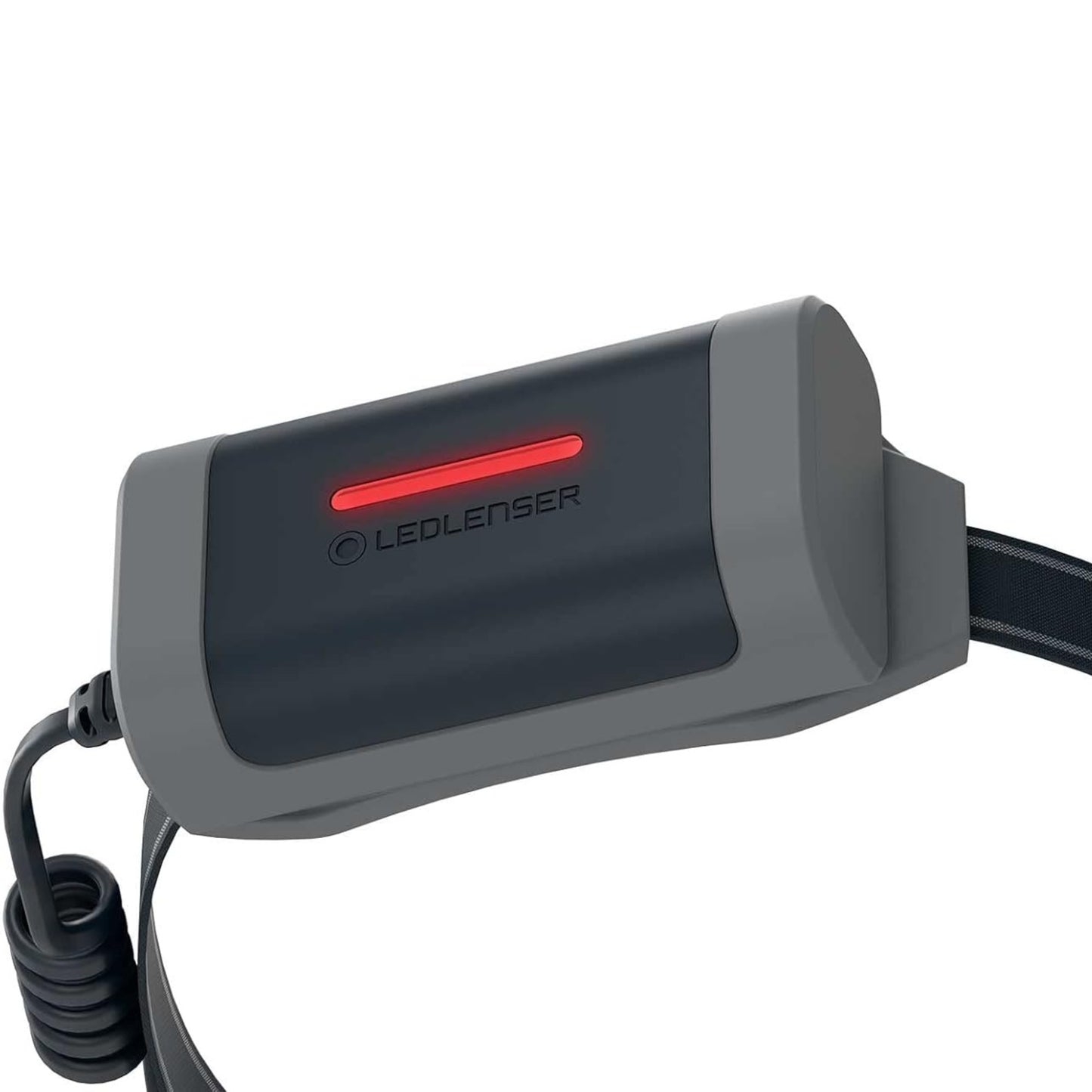 Black LEDLENSER headlamp on a white background