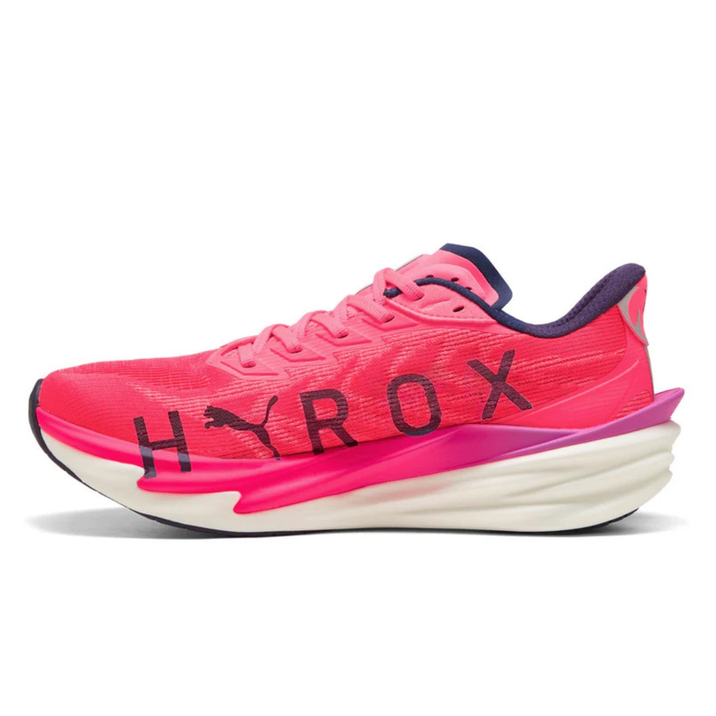 Pink Puma running shoe with 'HYROX' branding on a white background