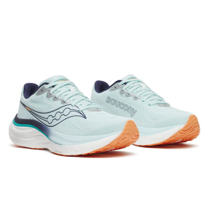 Light blue Saucony running shoe with dark blue accents on a white background