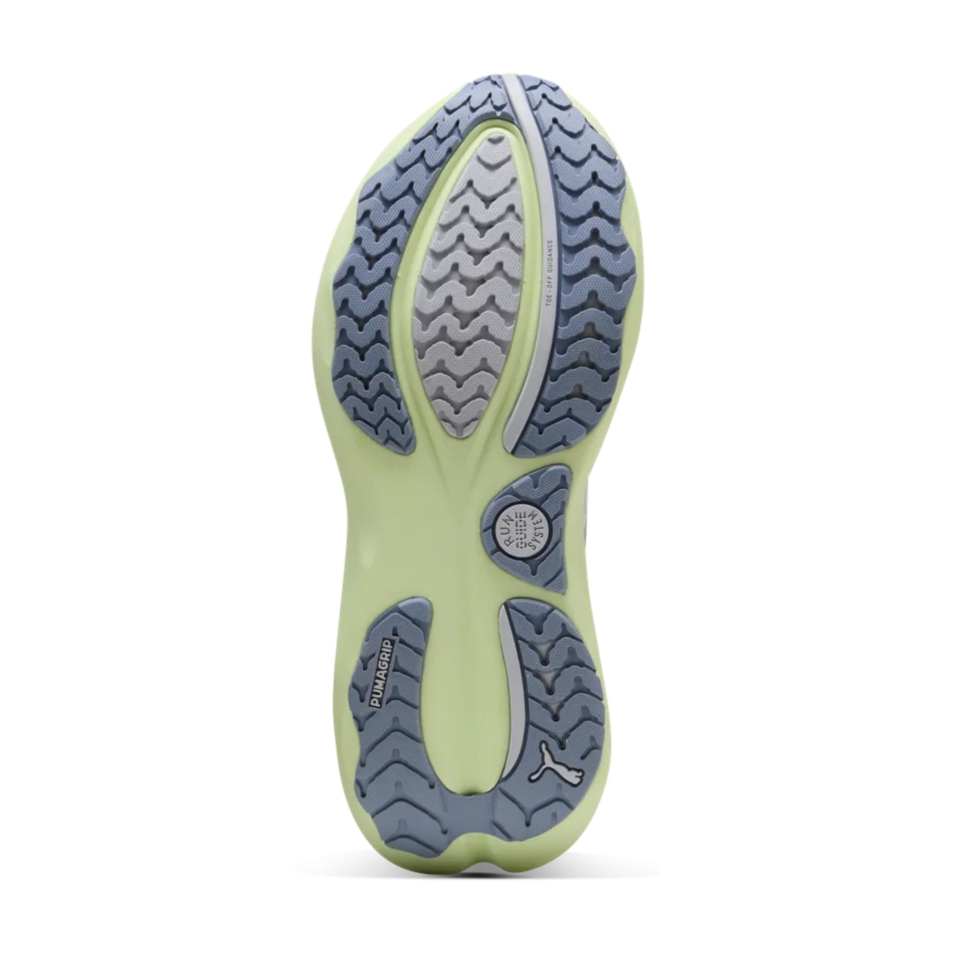 Close-up of a gray Puma shoe sole with tread pattern on a white background