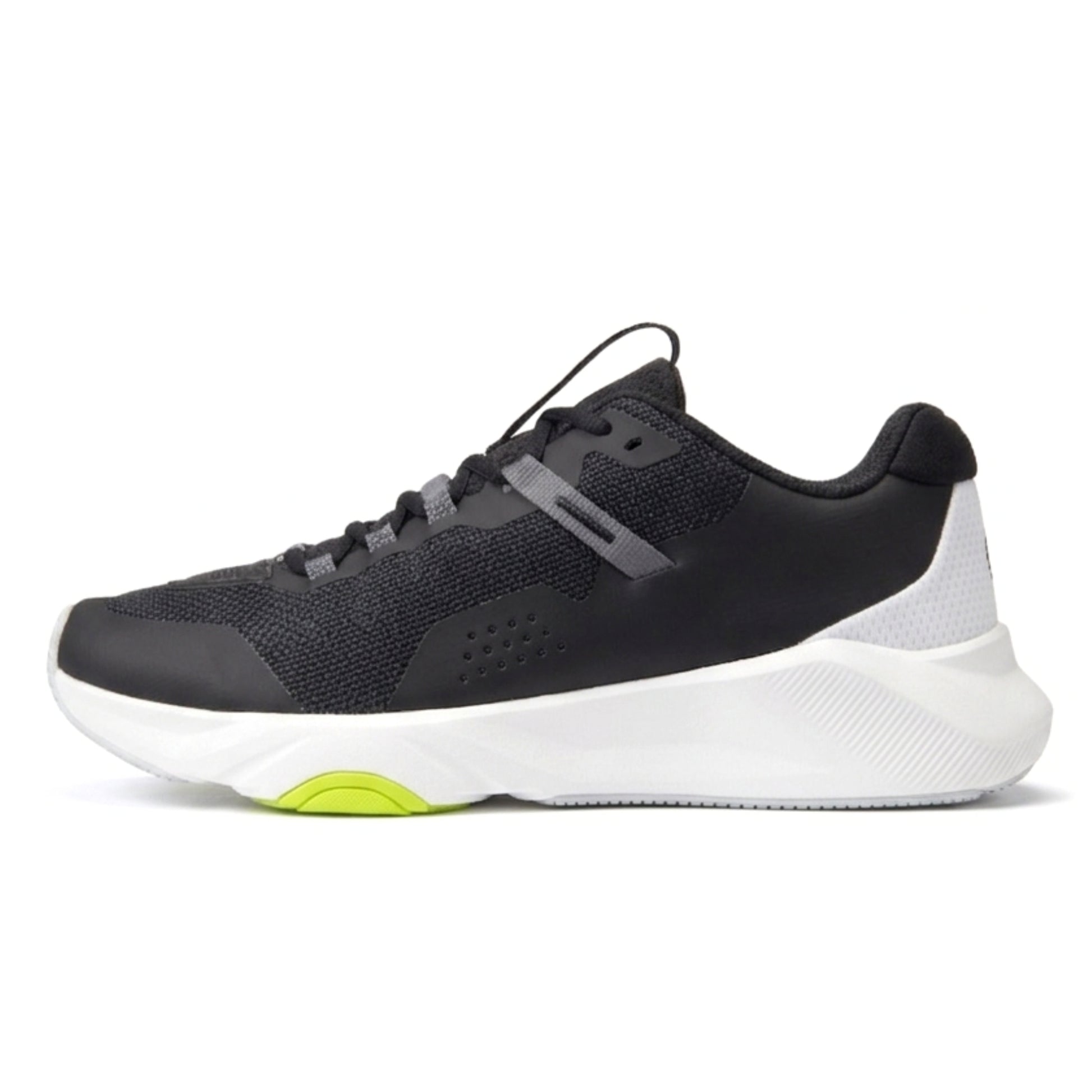 Black and gray Yonex running shoe on a white background