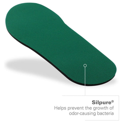 Green shoe insole with Silpure branding on a white background