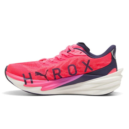 Pink Puma running shoe with 'HYROX' branding on a white background
