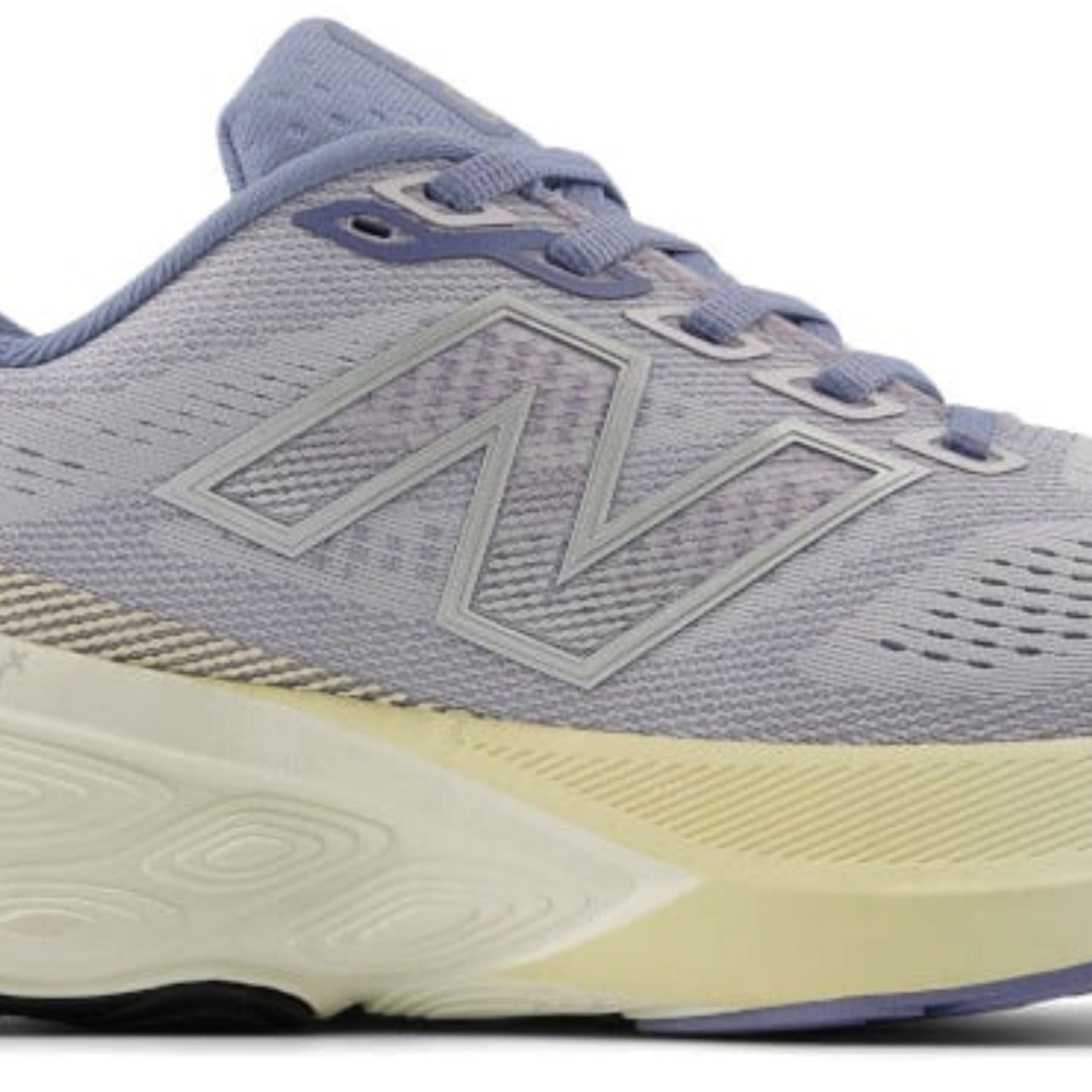 Light purple running shoe with a yellow sole on a white background