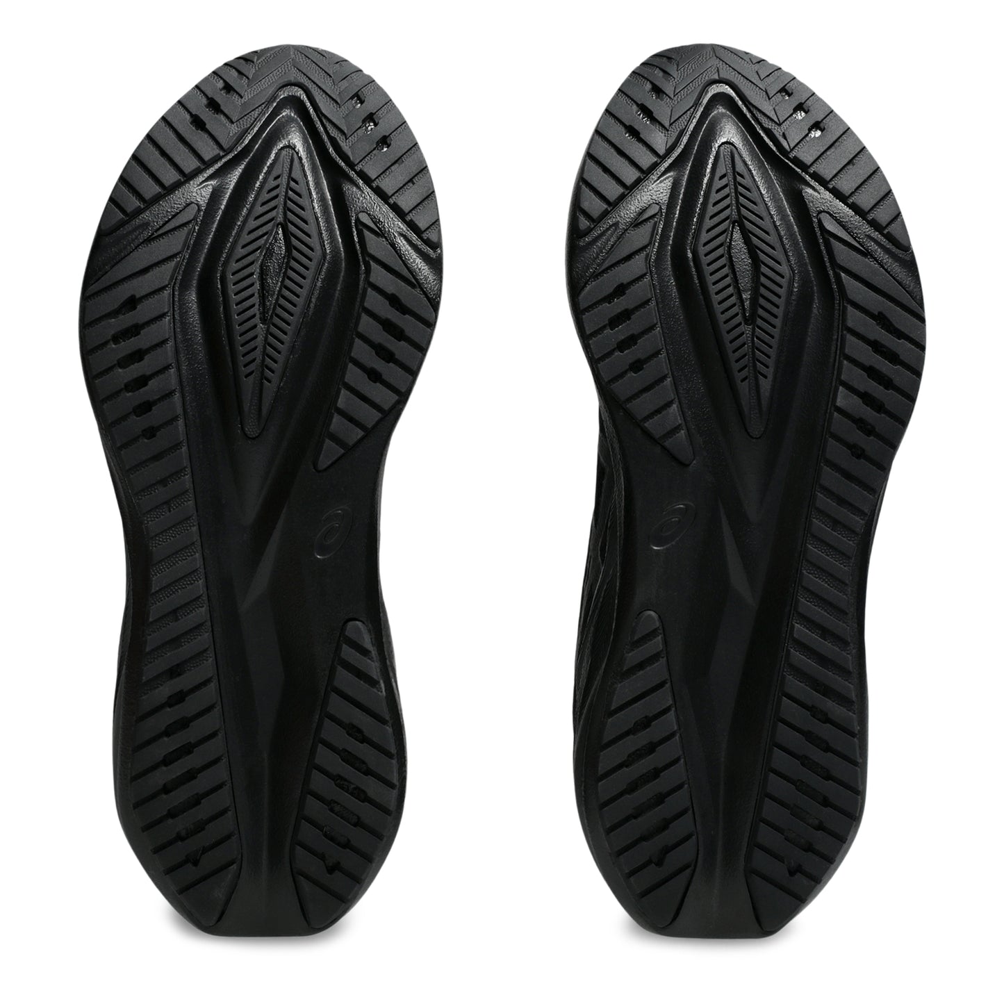 Black shoe sole with tread pattern on a white background