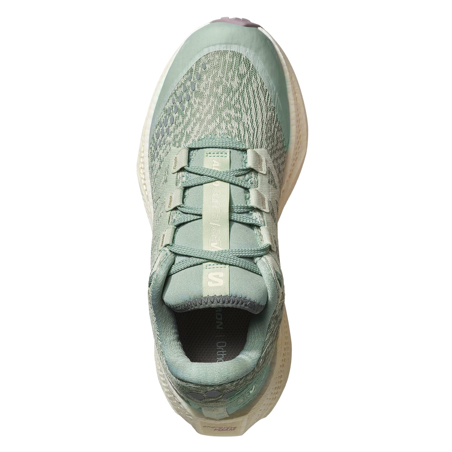 Light green Salomon running shoe on a white background